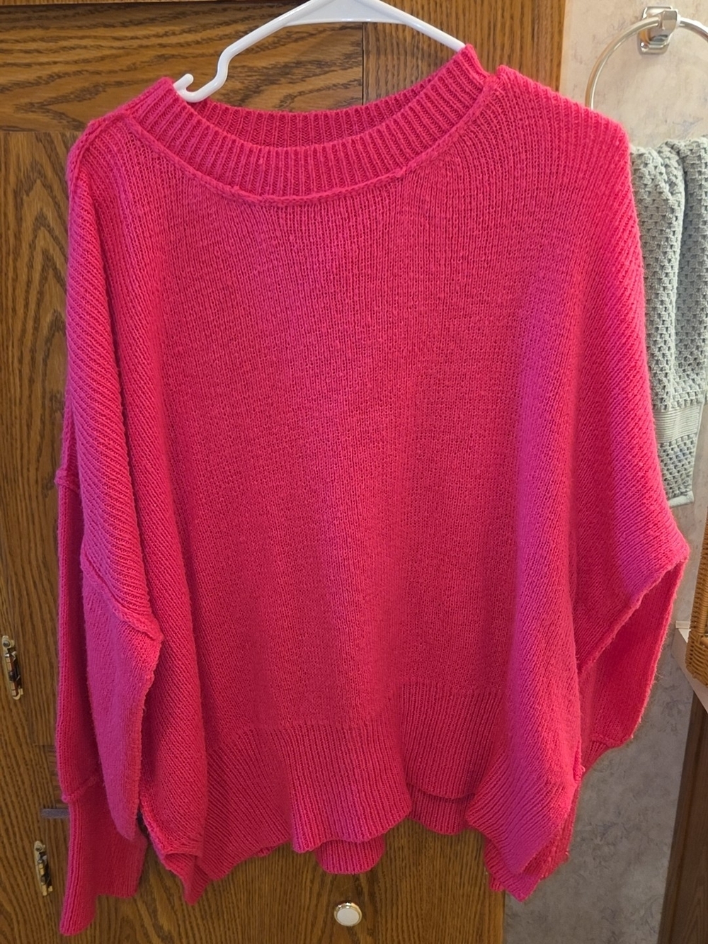DAVI & DANI Bright Hot Pink Oversized Crewneck Sweater